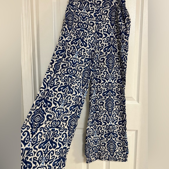 ZARA Blue White Ikat Print Wide Leg Pants Size M Made in Turkey - Picture 2 of 8